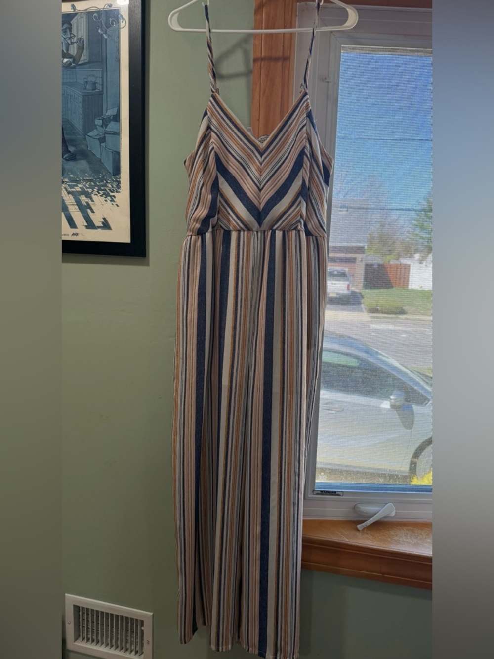 xhilatation Striped Spaghetti Strap Long Wide Leg Romper
